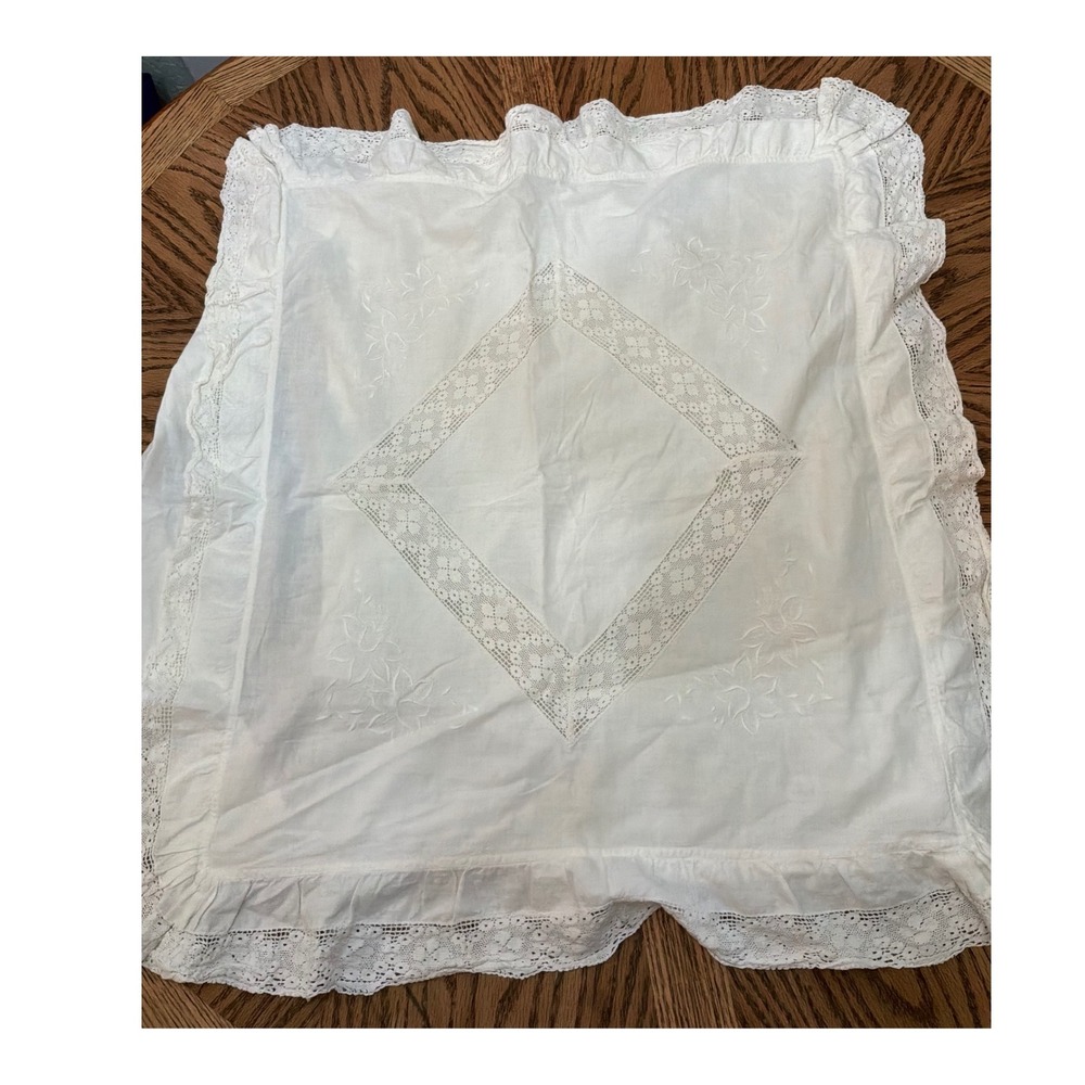 Cottagecore Unisex Unbranded Vintage Lace Embroidered Pillow Sham 30x30 White